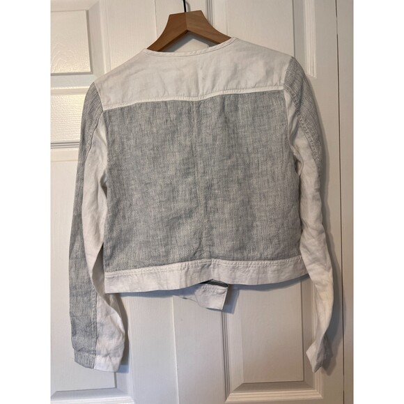 Lou & Grey Loft Linen Asymmetrical Zip Front Jacket Blue White Striped Women's S - Picture 2 of 10